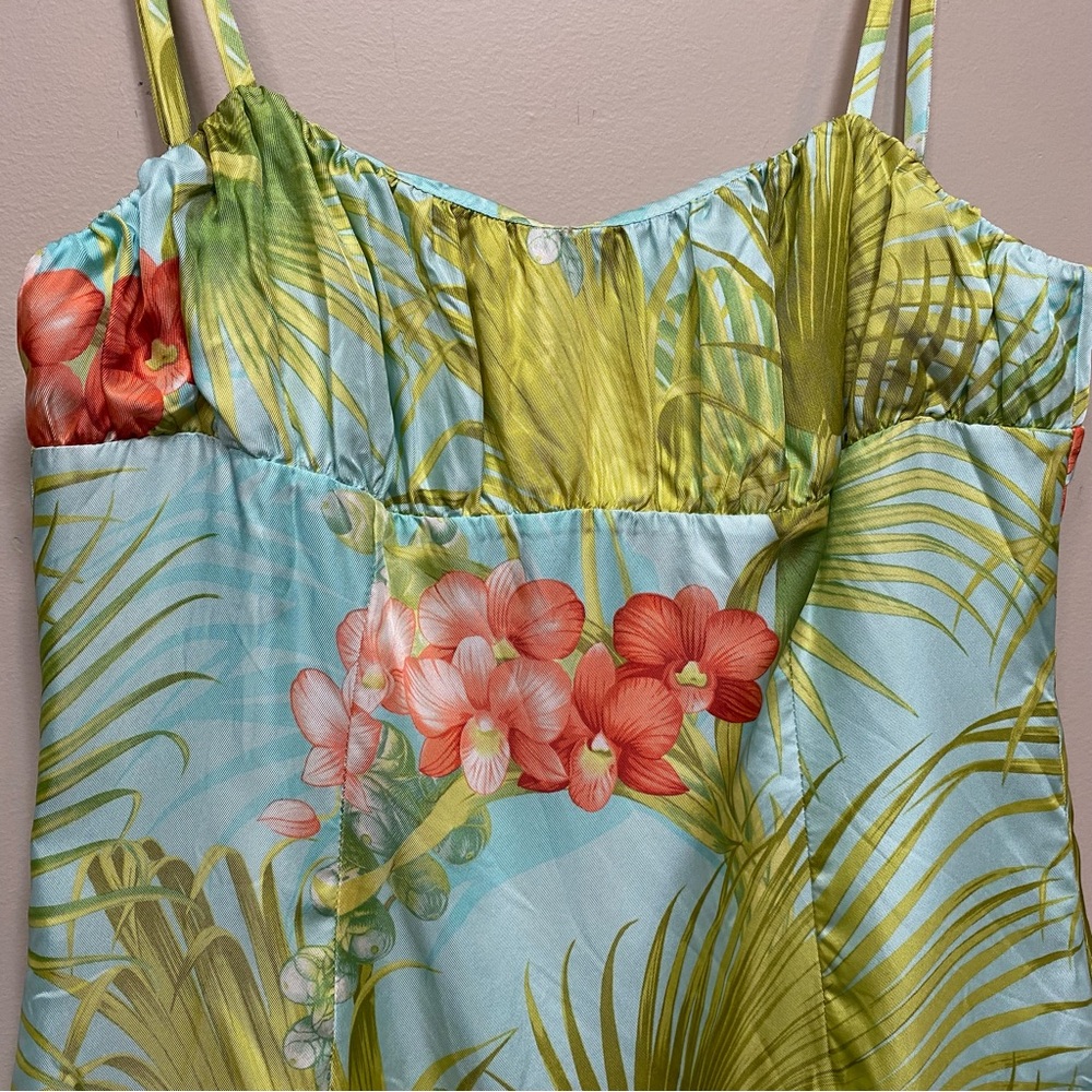 Tommy Bahama Dress Womens 12 Silk Plus Sundress Spaghetti Straps Tropical Blue - Picture 8 of 11